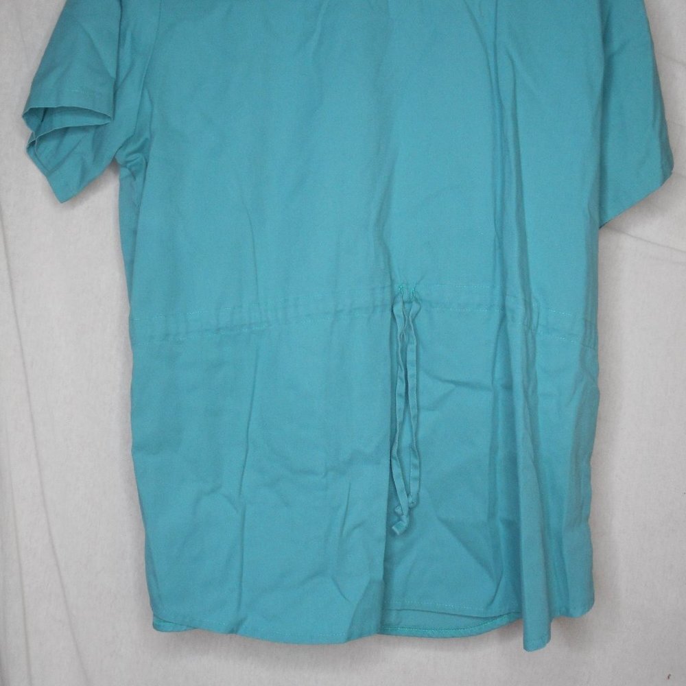 Blue Green Button Front Coat Jacket Scrub Top - Picture 6 of 6